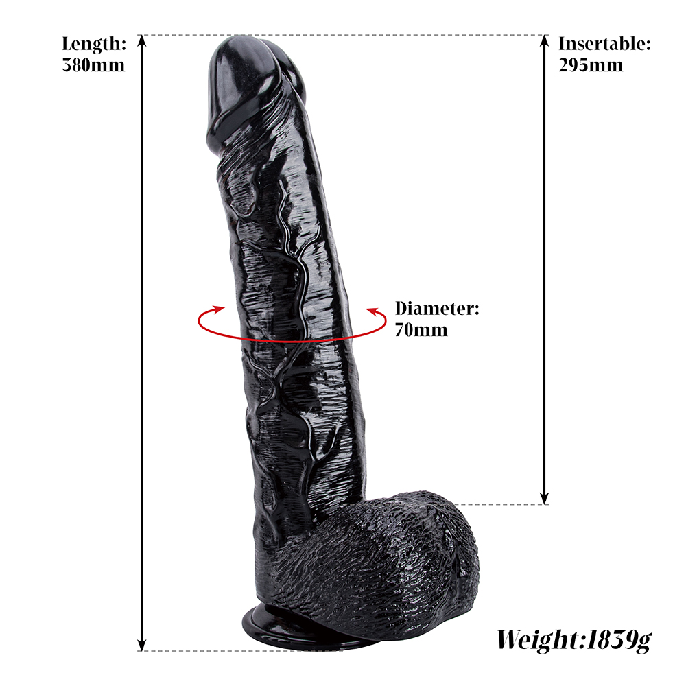 Realistischer, riesiger, weicher, biegsamer schwarzer PVC-Dildo mit starkem Saugnapf f&uuml;r erwachsene Frauen