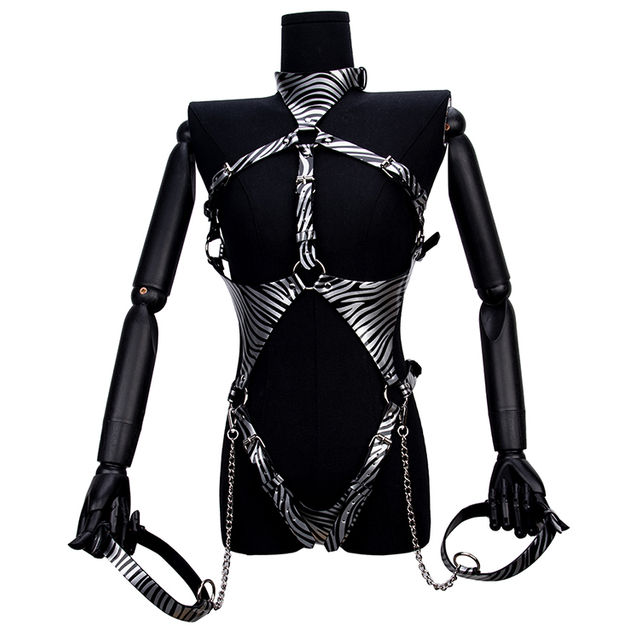 Fetisch-Rollenspiel-Bondage-Set mit Zebra-Print, Geschirr-BH f&uuml;r Brust-Bondage und SM-Sklaven-Fantasie-Spiel f&uuml;r Erwachsene, BDSM-Ger&auml;t