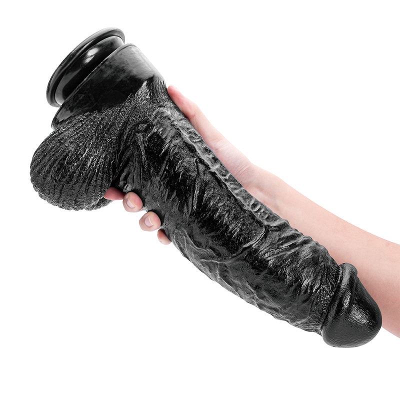 Body Safe 13,6 Zoll schwarzer realistischer PVC-Dildo f&uuml;r Frauen. Realistischer Penis mit starkem Saugnapf
