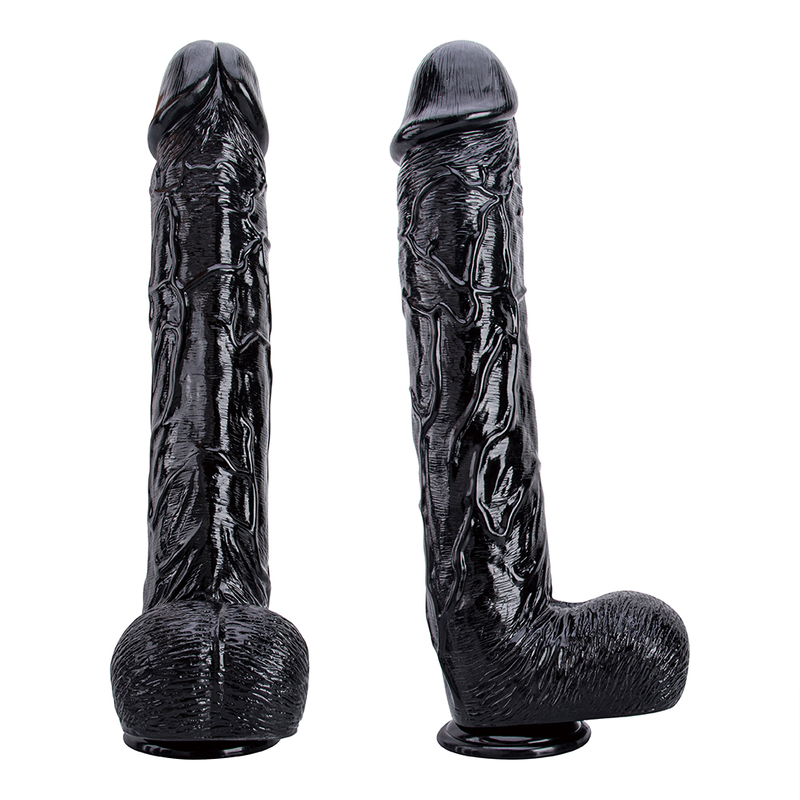 Erotikshop f&uuml;r riesiges, realistisches, weiches PVC-Dildo mit schwarzem K&ouml;rper, sicheres weibliches Masturbations-Sexspielzeug