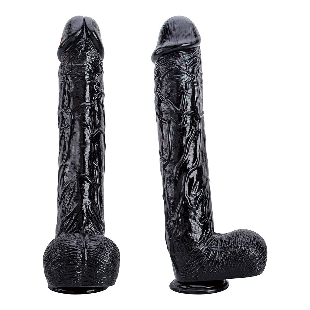 Erotikshop f&uuml;r riesiges, realistisches, weiches PVC-Dildo mit schwarzem K&ouml;rper, sicheres weibliches Masturbations-Sexspielzeug