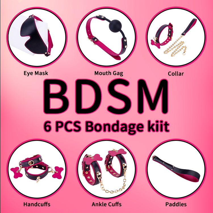 6PCS パープルとブラック BDSM 大人用 コスプレ ボンデージ セット カップルのいちゃつきや SM アドベンチャー用の 6 ピースコレクション