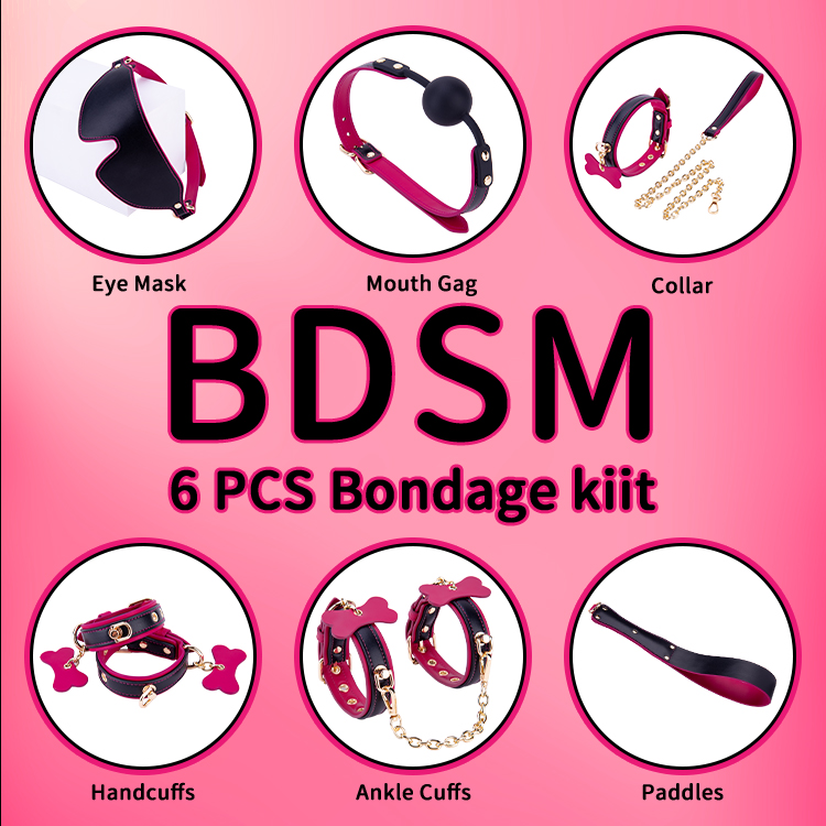 6PCS パープルとブラック BDSM 大人用 コスプレ ボンデージ セット カップルのいちゃつきや SM アドベンチャー用の 6 ピースコレクション