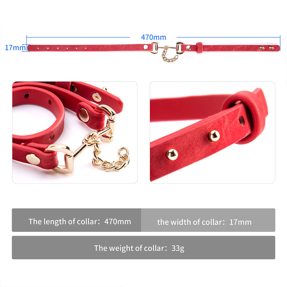 Vendita all'ingrosso Elegante collare in pelle SM con catena in metallo per adulti Squisita collana girocollo in pelle BDSM per donne e uomini