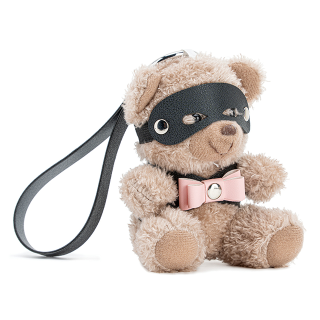 열쇠고리 PU 가죽 BDSM 곰 핑크 리본 포함