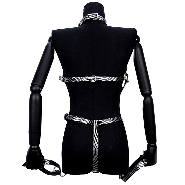 Zebraprint fetish rollenspel bondage set harnas beha voor borst bondage en SM slaaf fantasy play volwassen BDSM apparaat