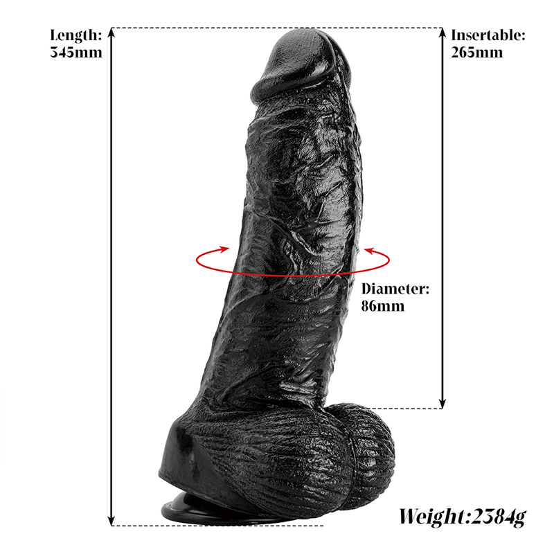 Body Safe 13,6 Zoll schwarzer realistischer PVC-Dildo f&uuml;r Frauen. Realistischer Penis mit starkem Saugnapf