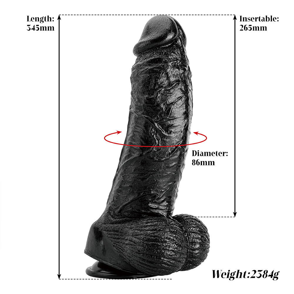 Body Safe 13,6 Zoll schwarzer realistischer PVC-Dildo f&uuml;r Frauen. Realistischer Penis mit starkem Saugnapf