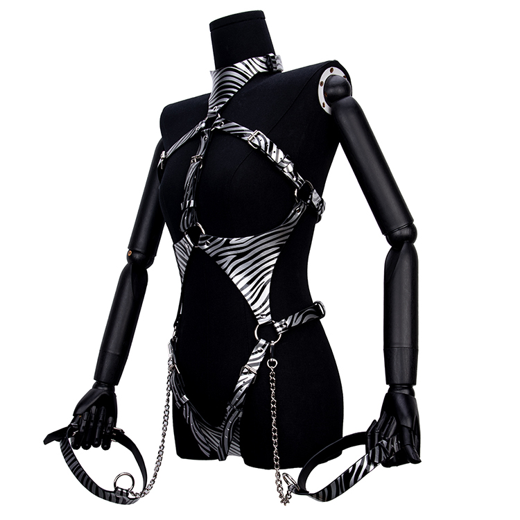 Zebraprint fetish rollenspel bondage set harnas beha voor borst bondage en SM slaaf fantasy play volwassen BDSM apparaat