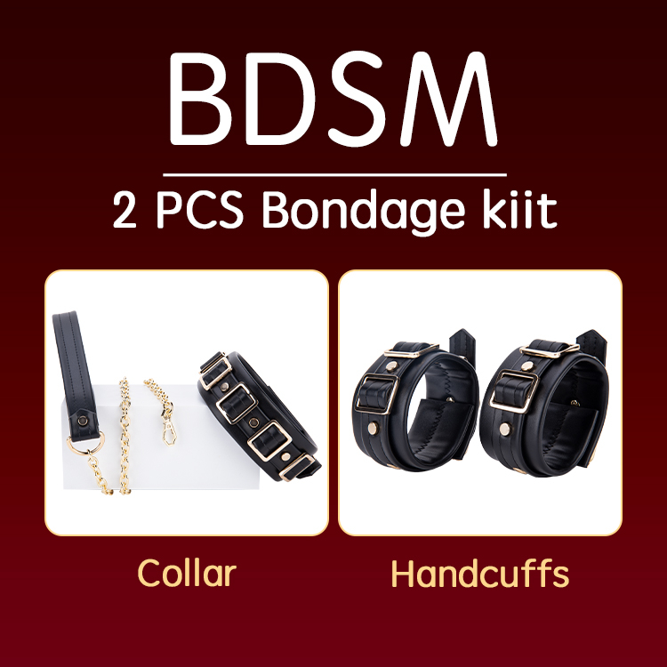 2 조각 PU 가죽 SM 본디지 세트 성인 BDSM 플레이를위한 유혹 수갑과 칼라를 포함한 에로틱 한 구속 장난감
