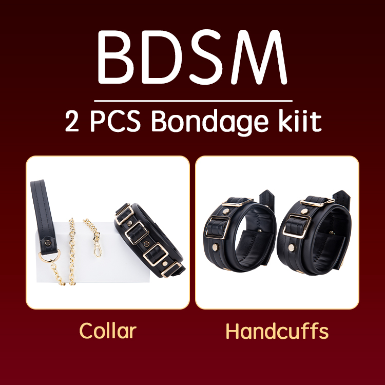 2 조각 PU 가죽 SM 본디지 세트 성인 BDSM 플레이를위한 유혹 수갑과 칼라를 포함한 에로틱 한 구속 장난감