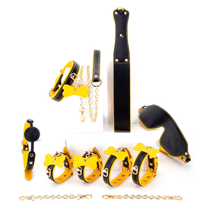 6 pezzi giallo e nero BDSM Bondage cosplay per adulti Set Collezione di 6 pezzi per flirt di coppie e avventure SM