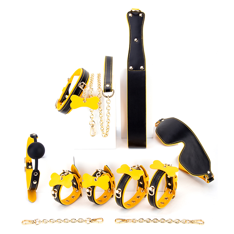 6PCS geel en zwart BDSM volwassen cosplay bondageset 6-delige collectie voor flirt- en SM-avonturen voor koppels