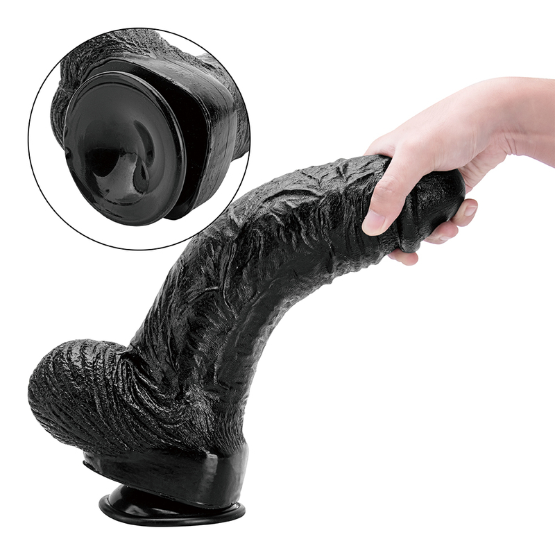 Body Safe 13,6 Zoll schwarzer realistischer PVC-Dildo f&uuml;r Frauen. Realistischer Penis mit starkem Saugnapf