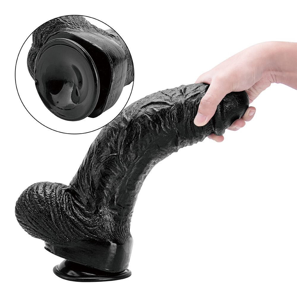 Body Safe 13,6 Zoll schwarzer realistischer PVC-Dildo f&uuml;r Frauen. Realistischer Penis mit starkem Saugnapf