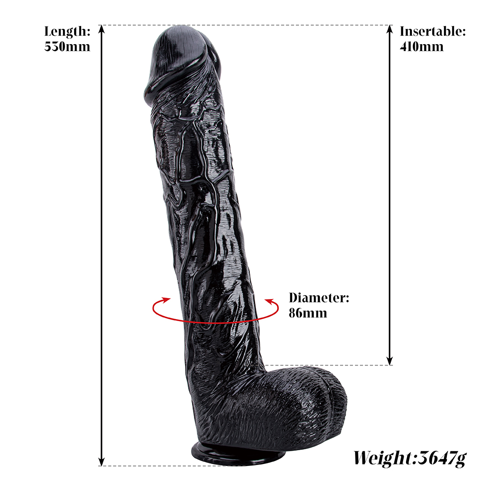 Erotikshop f&uuml;r riesiges, realistisches, weiches PVC-Dildo mit schwarzem K&ouml;rper, sicheres weibliches Masturbations-Sexspielzeug