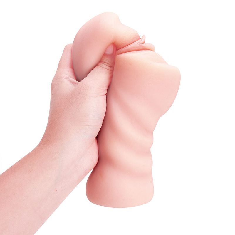 2-in-1 zakkutje met realistische getextureerde vagina en strakke anus