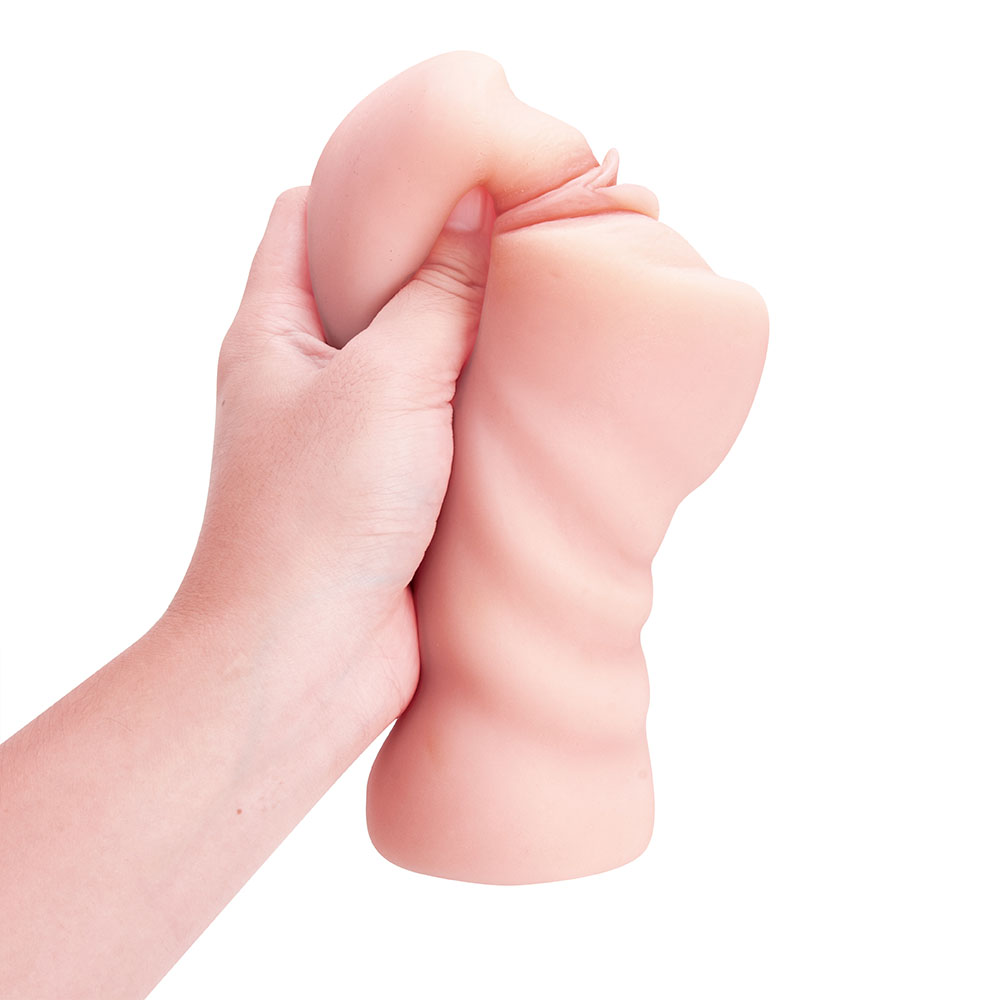 2-in-1 zakkutje met realistische getextureerde vagina en strakke anus