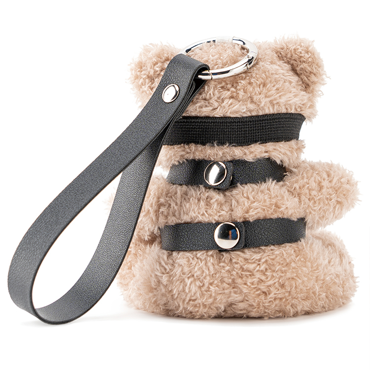Schl&uuml;sselanh&auml;nger PU-Leder-BDSM-B&auml;r mit rosa Schleife