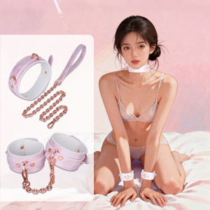성인과 커플을위한 고품질 2 조각 가죽 BDSM 속박 세트 수갑 고리와 체인 에로틱 한 섹스 토이