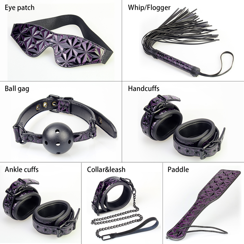 7PSC 大人のおもちゃボンデージセット 7 ピース パープル ダイヤモンド BDSM ギフトキット カップル用