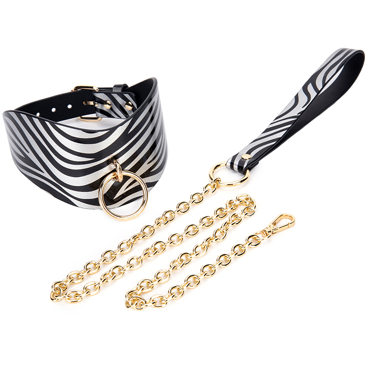 Royal Design PU-lederen SM-halsband met voering van neopreen en metalen kettingriem Zachte BDSM-bondageuitrusting voor slavenrollenspel