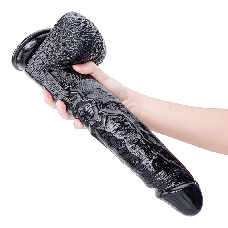 Realistischer, riesiger, weicher, biegsamer schwarzer PVC-Dildo mit starkem Saugnapf f&uuml;r erwachsene Frauen
