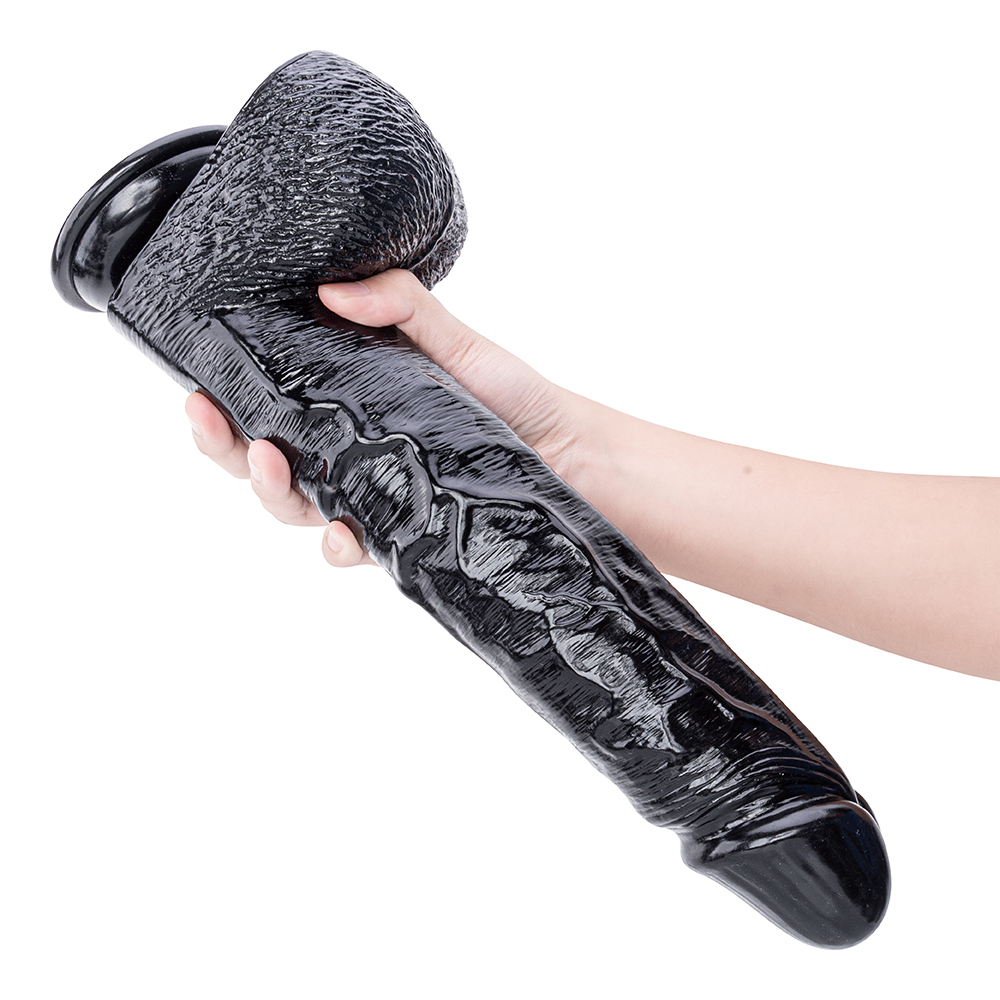 Realistischer, riesiger, weicher, biegsamer schwarzer PVC-Dildo mit starkem Saugnapf f&uuml;r erwachsene Frauen