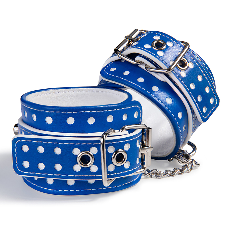 BDSM-Bondage, blaue PU-Leder-Handschellen, erotisches Spielzeug f&uuml;r Erwachsene, zum Spielen mit Fesseln
