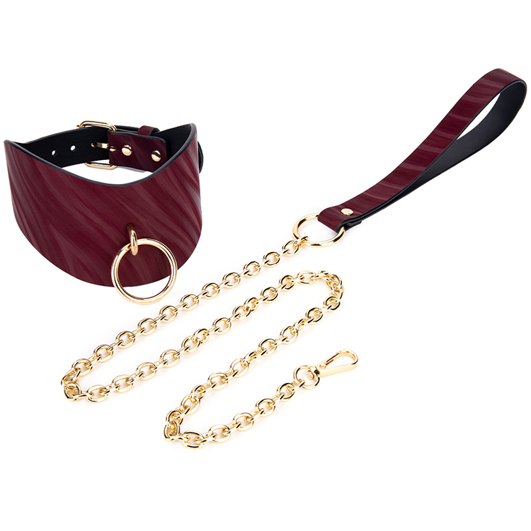 Royal Design PU-lederen SM-halsband met voering van neopreen en metalen kettingriem Zachte BDSM-bondageuitrusting voor slavenrollenspel