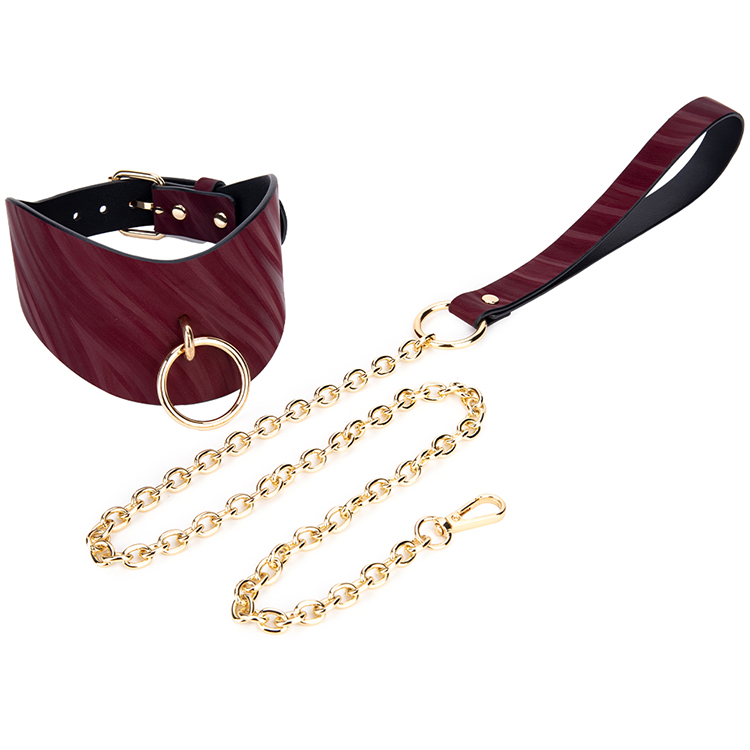 Royal Design PU-lederen SM-halsband met voering van neopreen en metalen kettingriem Zachte BDSM-bondageuitrusting voor slavenrollenspel