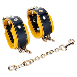 Volwassen 2PCS geel en zwart BDSM SM bondagekit choker en handboeienset voor sexy koppelspellen en bondage fetish play