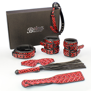 Set bondage BDSM per adulti con motivo diamante: manette, morsetti per capezzoli, frusta e corde per coppie