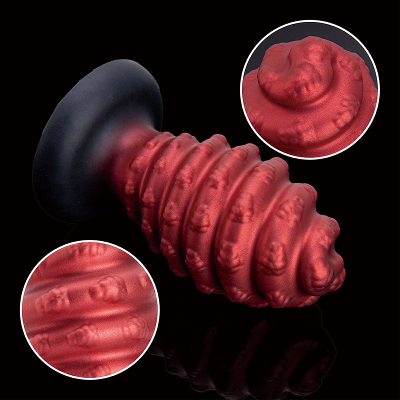  Zwart en rood spiraalvorm emulator zuignap realistische volwassen dildo