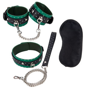 3PCS Groen Zwart SM Bondage Kit Choker Handboeien en Enkelboeien Set voor Fetish Rollenspel en Bondage Slave Play