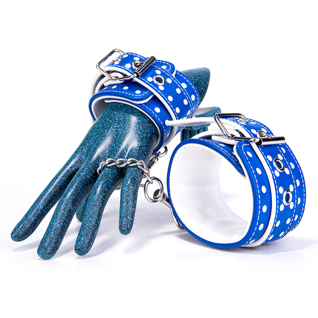 BDSM-Bondage, blaue Handschellen aus PU-Leder, erotisches Spielzeug f&uuml;r Erwachsene f&uuml;r das Spielen mit Zur&uuml;ckhaltung