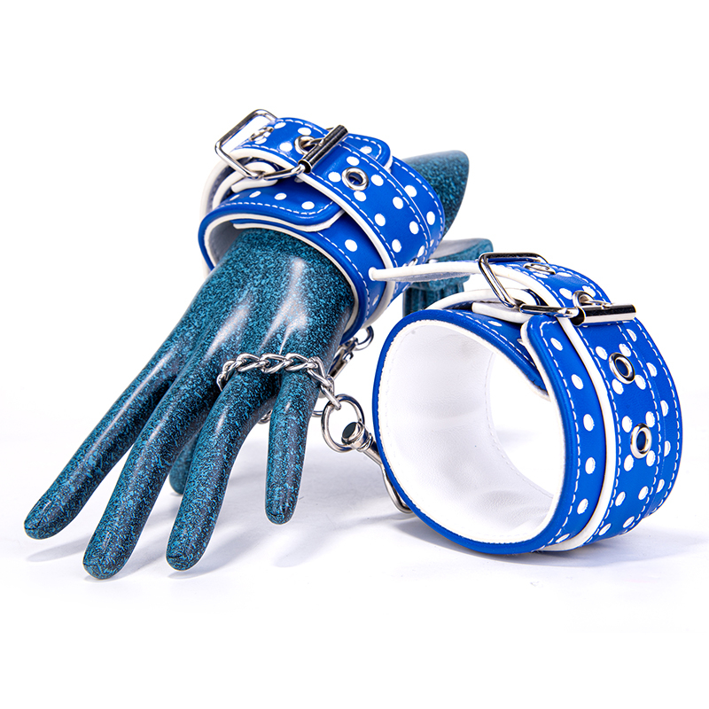 BDSM-Bondage, blaue PU-Leder-Handschellen, erotisches Spielzeug f&uuml;r Erwachsene, zum Spielen mit Fesseln