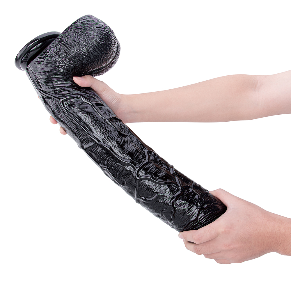 Erotikshop f&uuml;r riesiges, realistisches, weiches PVC-Dildo mit schwarzem K&ouml;rper, sicheres weibliches Masturbations-Sexspielzeug