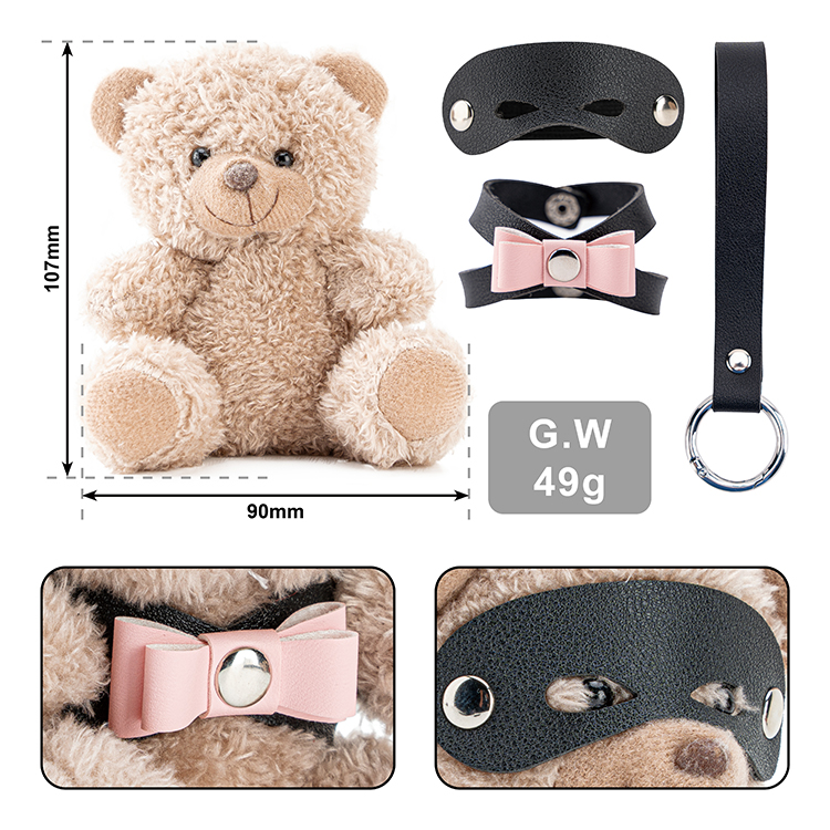 Schl&uuml;sselanh&auml;nger PU-Leder-BDSM-B&auml;r mit rosa Schleife