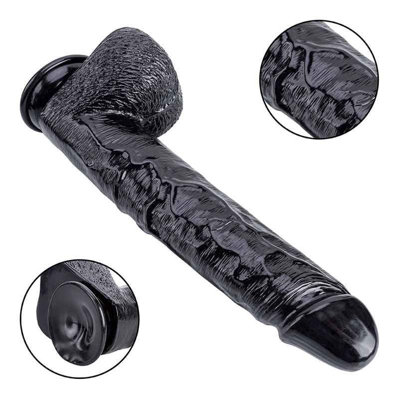Realistischer, riesiger, weicher, biegsamer schwarzer PVC-Dildo mit starkem Saugnapf f&uuml;r erwachsene Frauen