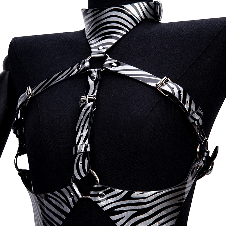 Zebraprint fetish rollenspel bondage set harnas beha voor borst bondage en SM slaaf fantasy play volwassen BDSM apparaat