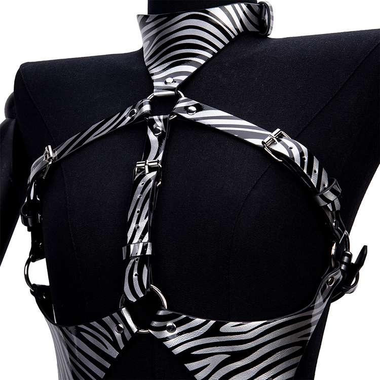 Zebraprint fetish rollenspel bondage set harnas beha voor borst bondage en SM slaaf fantasy play volwassen BDSM apparaat