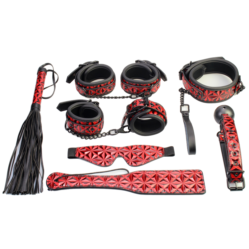 Set bondage BDSM per adulti con motivo diamante: manette, morsetti per capezzoli, frusta e corde per coppie