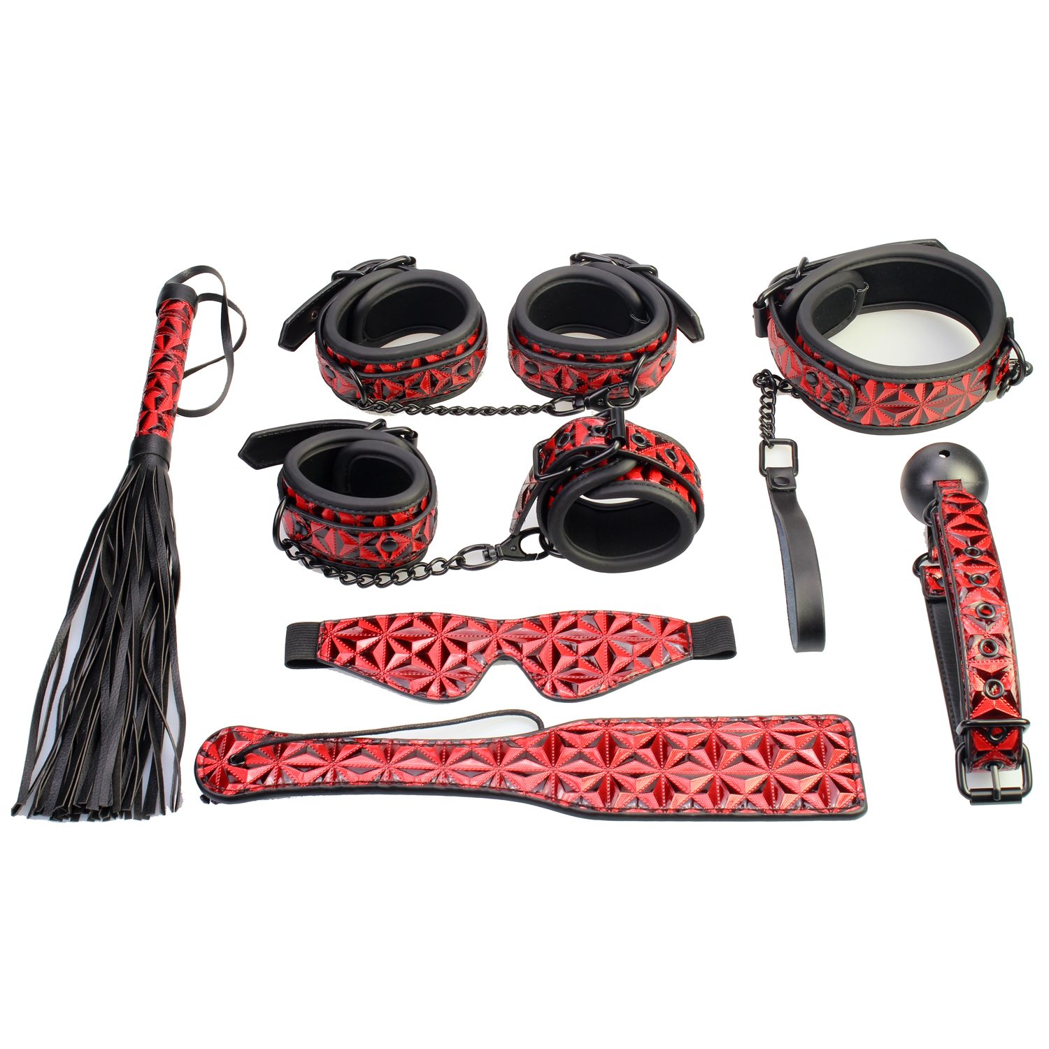 Set bondage BDSM per adulti con motivo diamante: manette, morsetti per capezzoli, frusta e corde per coppie