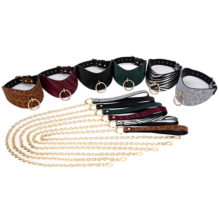 Royal Design PU-lederen SM-halsband met voering van neopreen en metalen kettingriem Zachte BDSM-bondageuitrusting voor slavenrollenspel