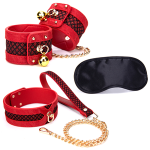 3 pz Set Letto Bondage Set Ritenuta Gioco Per Adulti Cintura Sesso Manette Tettarelle da biberon Morsetto Frusta Collare Kit Giocattolo Del Sesso Per Le Coppie Del Sesso accessori