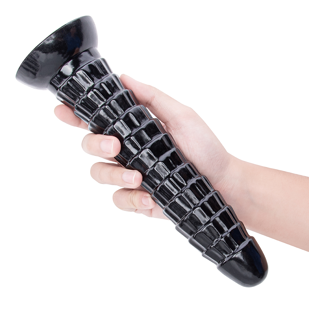 Langer schwarzer Dildo mit dickem Umfang f&uuml;r das Analspiel von Schwulen und Paaren. K&ouml;rpersicheres Material, riesiges Penisdesign