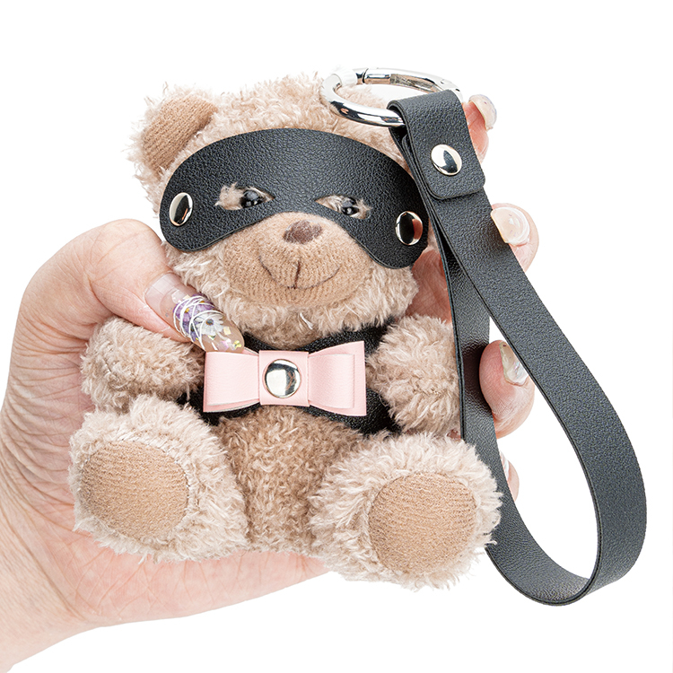 Schl&uuml;sselanh&auml;nger PU-Leder-BDSM-B&auml;r mit rosa Schleife